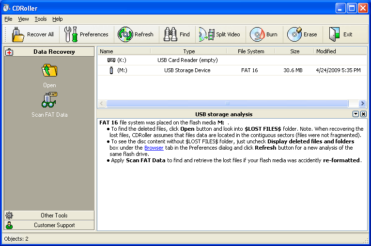 CDRoller - Flash Data Recovery. Recovers lost data from flash memory cards