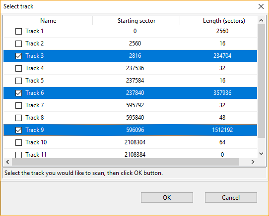 Step 3. Select tracks to scan