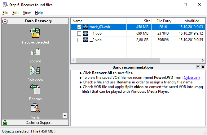 Step 6. Copy found DVD video files