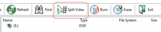 Split Video button in the main toolbar
