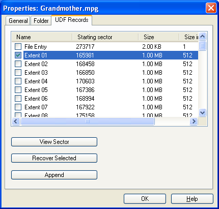 Recover each fragment (extent) of UDF file