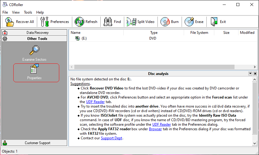 Recovering DVD videos converted from VHS tapes. Properties option