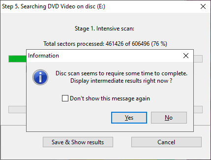 stalled scan on the damaged dvd